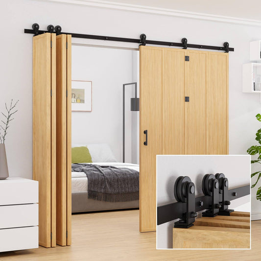 144 Bi-Folding Barn Door Hardware Track Kit Suitable For 8 Door Panels,New Accordion Style,Sturdy&Smoothly,Easy Install(Door Not Included)