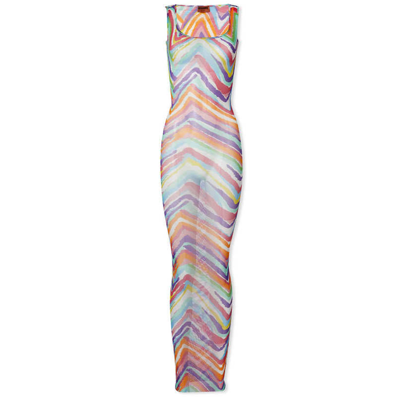 Womens Cutout Printed Mesh Maxi Dress