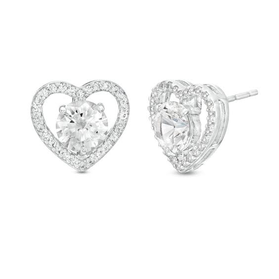 White Lab-Created Sapphire Heart Stud Earrings In Sterling