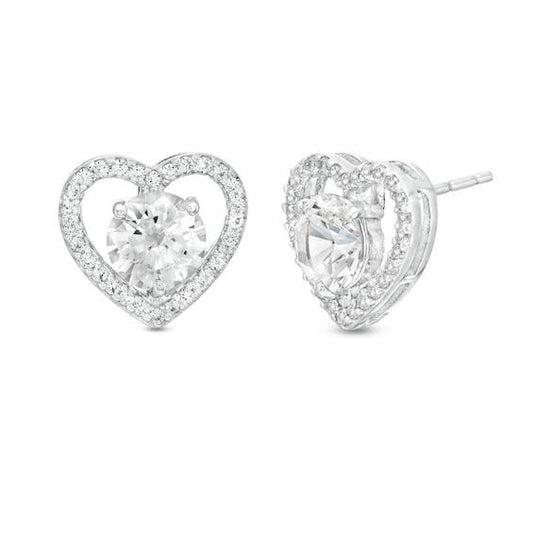 White Lab-Created Sapphire Heart Stud Earrings In Sterling