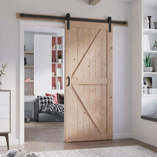 36in X 84in Wood Barn Door With 6.6ft Barn Door Hardware Kit Included K Shape Solid Spruce Wood Panel Need To Assembly