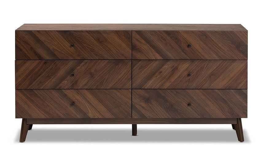 5 Drawer Dresser In Brown/Walnut Mid-Century Modern Dressers Mdf By Bobs Discount Furniture