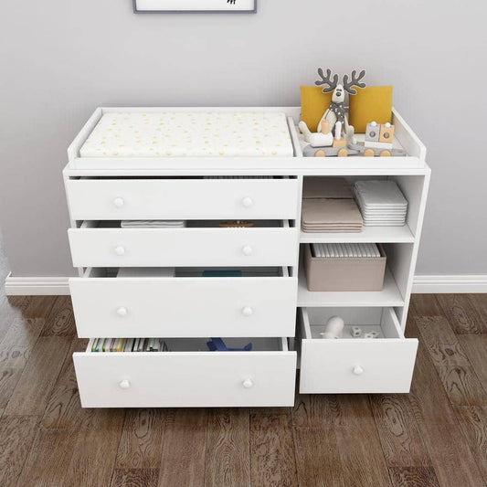 5-Drawers White Wood Dresser Vanity Table Chest Of Drawers Storage Cabinet With Shelf 36.1 In. H X 47.2 W X 19.7 D