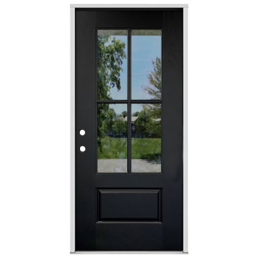 36 #Fgk-1047 4-Lite Exterior Fiberglass Door - Black - Right Hand Inswing 3 0 X 6 8 | Surplus Building & Remodeling Materials | Seconds And