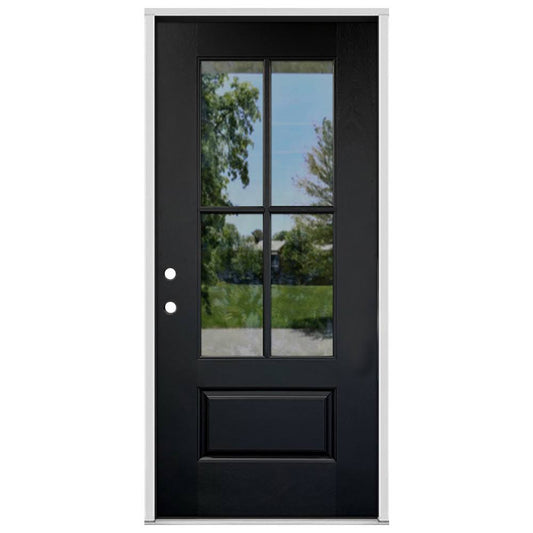 36 #Fgk-1047 4-Lite Exterior Fiberglass Door - Black - Right Hand Inswing 3 0 X 6 8 | Surplus Building & Remodeling Materials | Seconds And