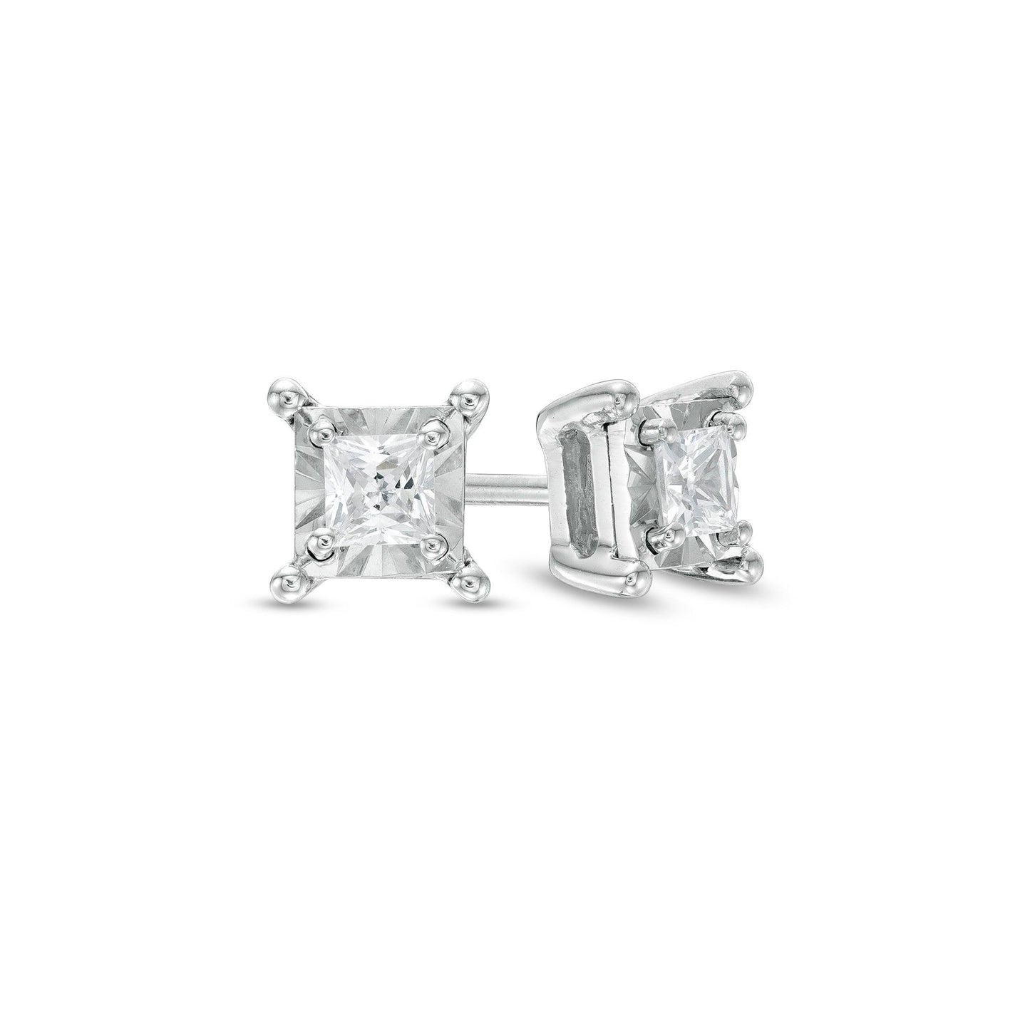 T.W. Princess-Cut Diamond Solitaire Stud Earrings In Sterling