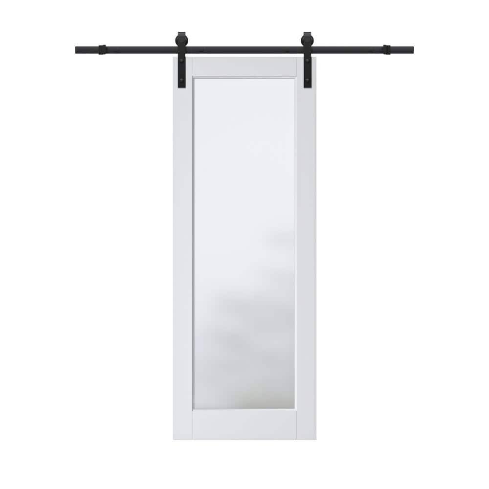 36in X 84in Glass Barn Door 6-Panel Frosted Glass Sliding Doors With Hardware Kit