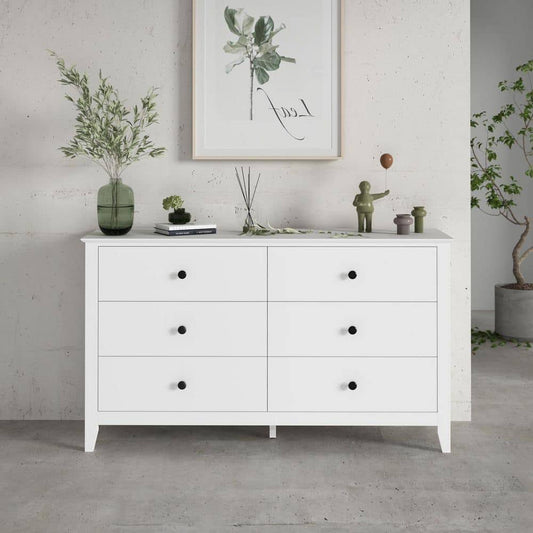 White Wooden Dresser, Vanity, Cabinet With 6 Drawers And Eco-Friendly Paint Finish