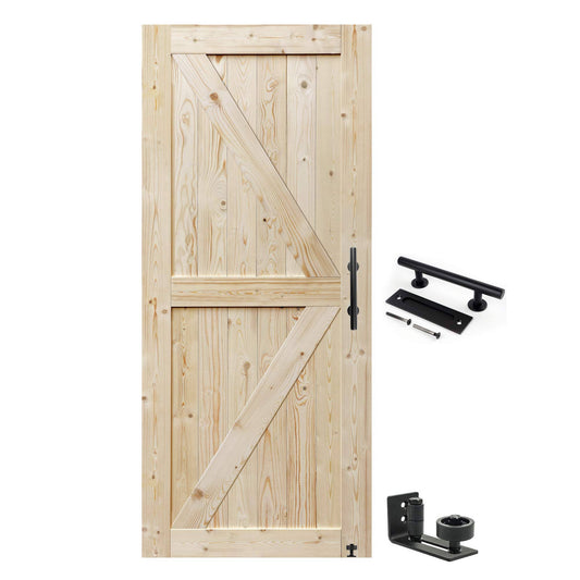 Tophand 34 In X 84 In. Barn Door, 20-60 In Unfinished British Brace Barn Door/Modern Style/Solid Wood/Sliding Door/Simple Assembly Is Required