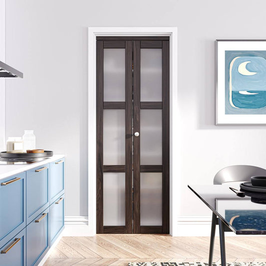 3-Lite Glass Door Solid Manufactured Wood Ancient Wood Color Bi-Fold Door With Installation Hardware Hozone Door Size: 30 X 77.8