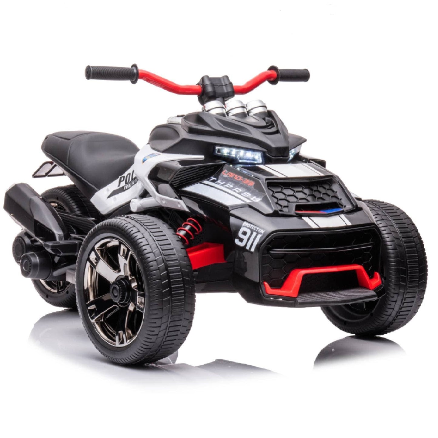 24v Kids Ride On Atv, 3 Wheeler Electric Vehicle For Toddlers, Battery Powered Ride On Police Motorcycle For Boys Girls With Led Lights,