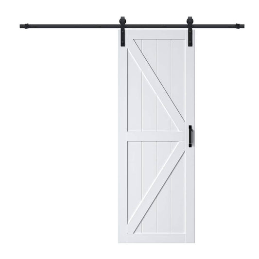 42 In. X 84 In. Paneled Off White Primed Mdf British K Shape Mdf Sliding Barn Door With Hardware Kit