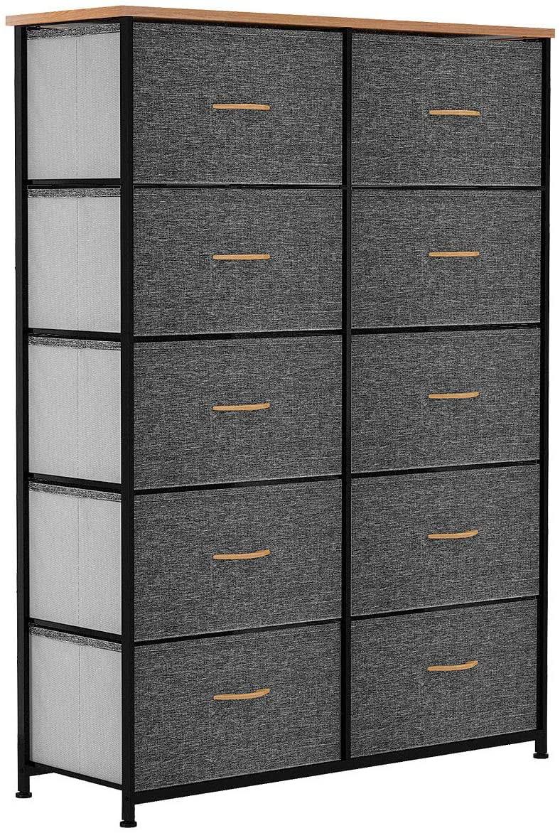 10 Drawers Dresser Fabric Bedside Organizer Storage Tower Chest For Bedroom