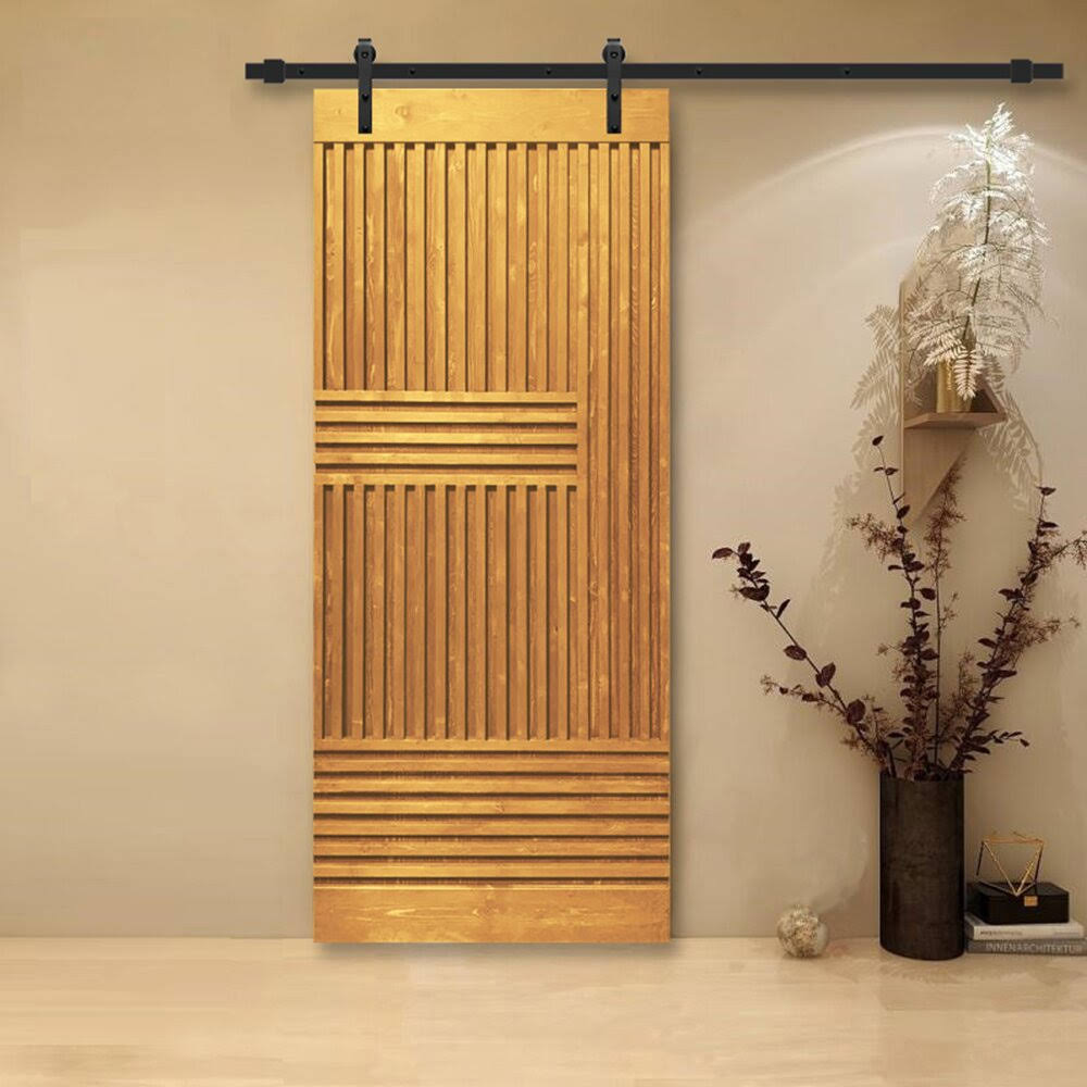 Wood And Metal Barn Door With Installation Hardware Kit Calhome Hardware Finish: Matte Black, Finish: Walnut, Size: 30 X 84