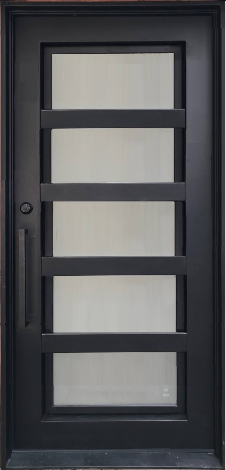 Top, Pre-Hung, Modern Front Entry Single Wrought Iron Door- 38x81 Right Hand