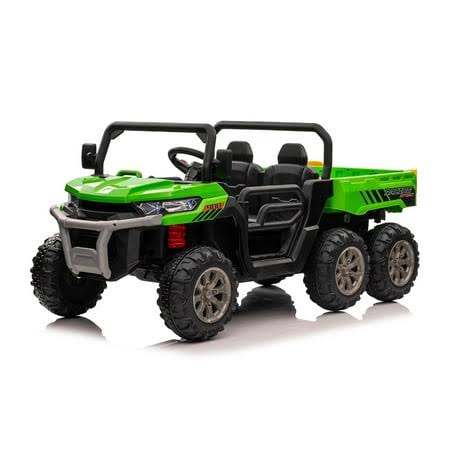 24v Ride On Car For Kids 3-8 With Remote Control Electric Utility Vehicles Utv 4wd Battery Powered 6 Wheeler6x6 Ride On Dump Truck, Green