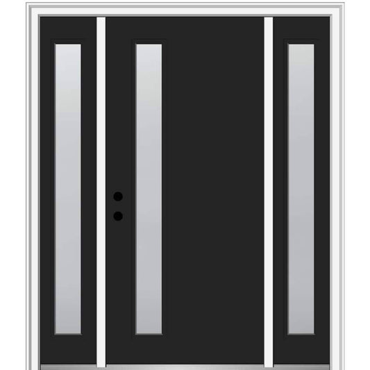 53 In. X 81.75 In. Viola Frosted Glass Inswing 1-Lite Midcentury Painted Steel Prehung Front Door W/ Sidelite