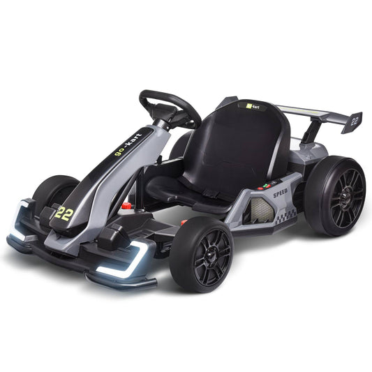 24v Powerful Electric Pedal Go Kart For Kids - 2x150w Strong Motors, Drift/Sports Mode, Eva Tires, Brake Pedal, Length Adjustment, Gray