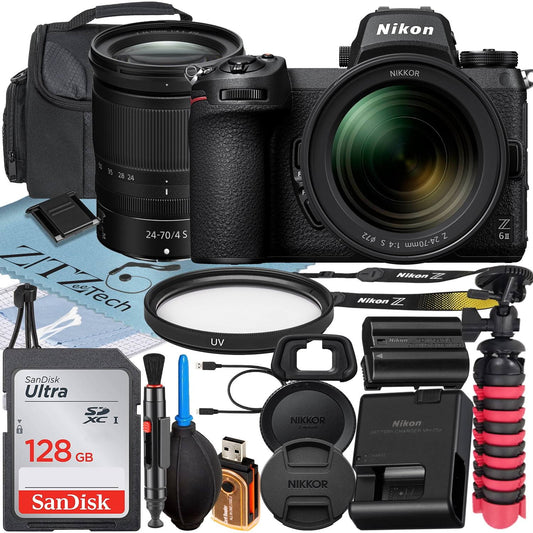 Z6 Ii Mirrorless Camera With Nikkor Z 24-70mm F/4 S Lens + Sandisk 128gb Memory Card + Case + Uv Filter + Zeetech Accessory Bundle