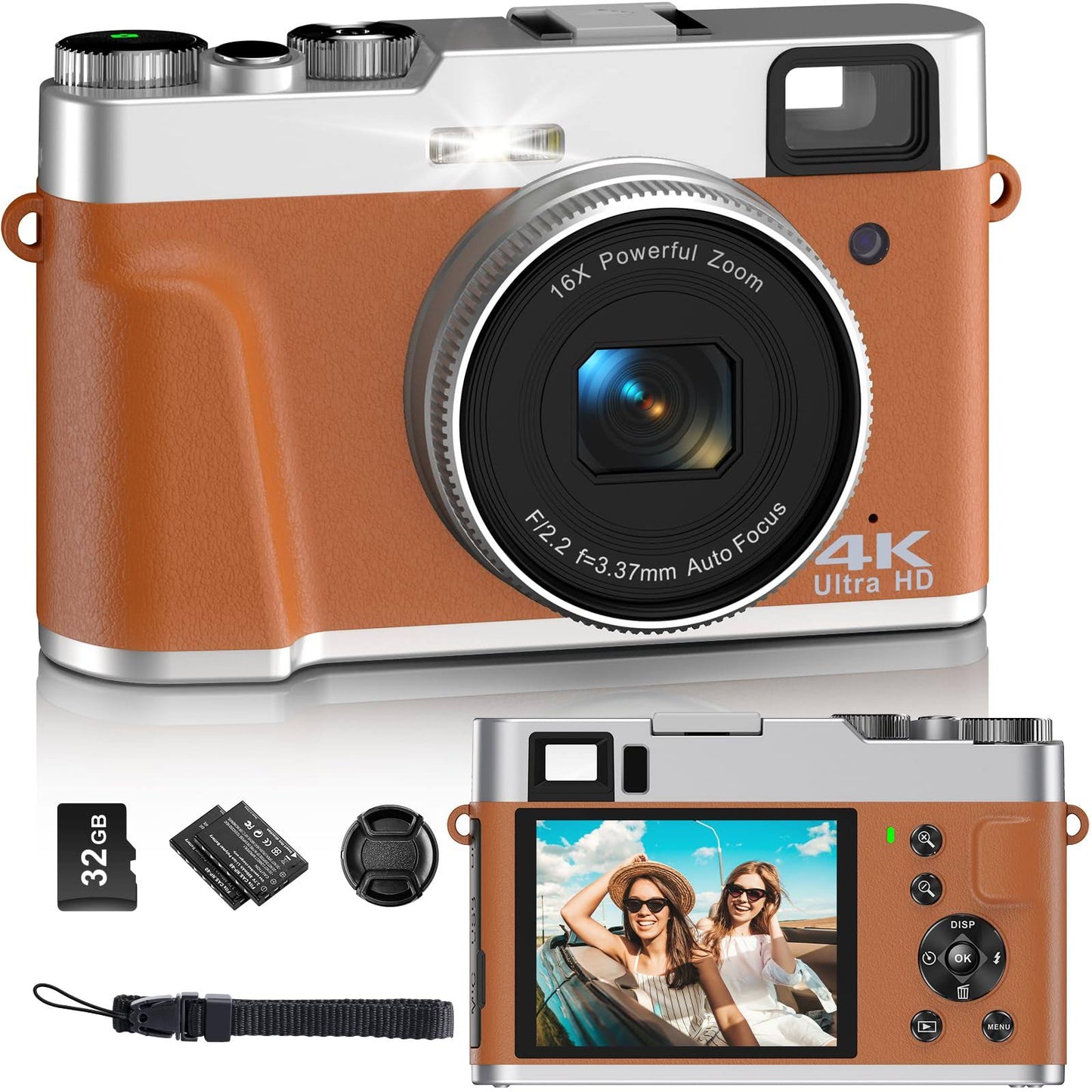 4k Digital Cameras For Photography - 48mp Autofocus Point And Shoot Digital Cameras With 32gb Sd Card | Anti-Shake Vlogging Camera 16x Zoom Small