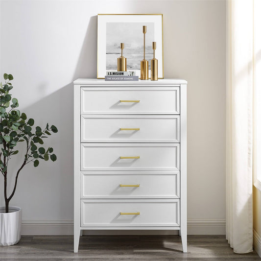 5-Drawer White Modern Wood Dresser 47.3 In. H X 31.5 In. W X 18 In. D