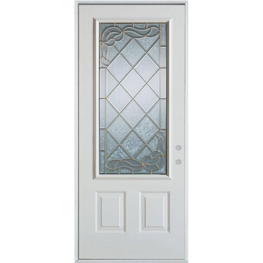 32 In. X 80 In. Geometric Brass 2 Lite 2-Panel Painted White Left-Hand