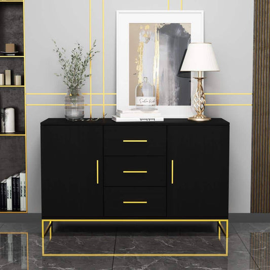 3-Drawers Black Wood Dresser Vanity With 2-Cabinets