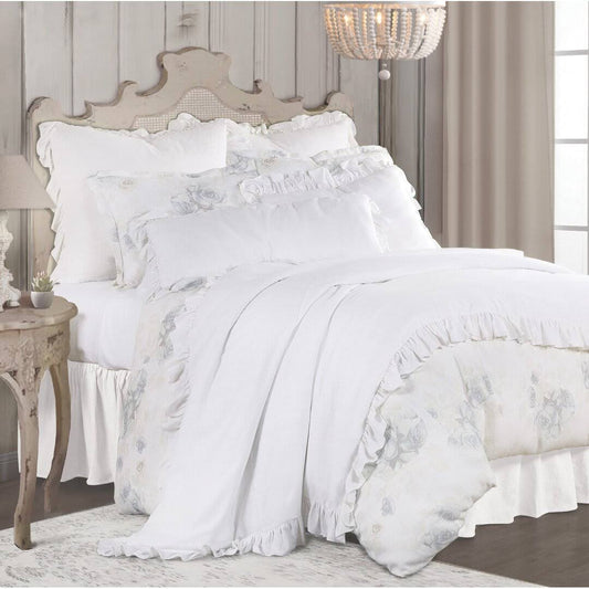 Washed Linen Ruffled Edge Romantic Farmhouse 3 Piece Duvet Cover Set