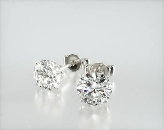 14k Gold Four Prong Round Diamond Stud Earrings