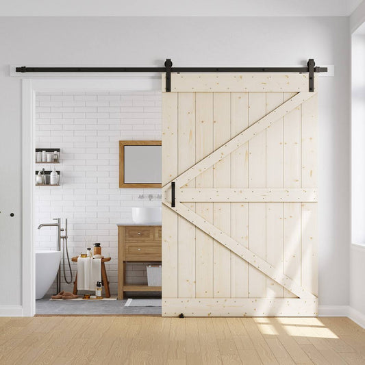 Wood Paneled Barn Door With Installation Hardware Kit Ldb_Building Finish: Unfinished, Size: 52 X 84