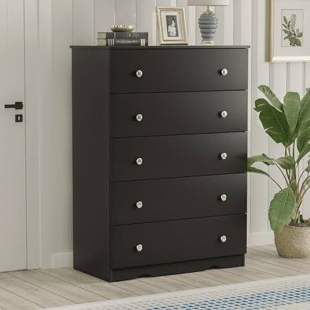 5 Drawer Dresser For Bedroom Chest Of Drawers With Wooden Top Tall Storage Cabinet Nightstand For Living Room