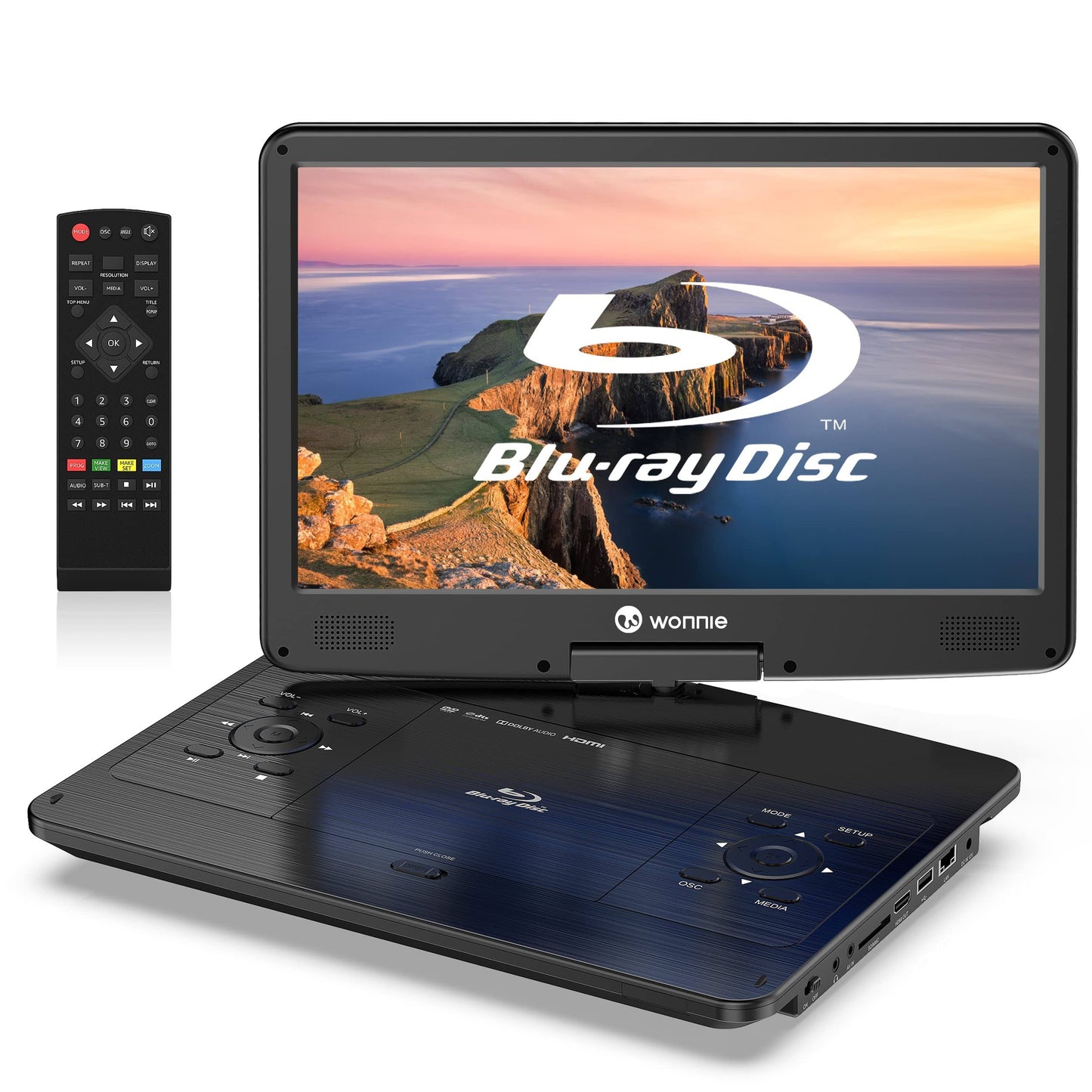 16.9 Portable Blu Ray Dvd Player With 14.1 1080p Hd Swivel Screen, 4-Hour Rechargeable Battery, Supports Hdmi Output, Dolby Audio, Last