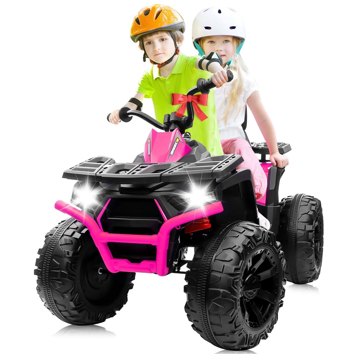 24v Kids Atv 4 Wheeler, 2 Seater Ride On Atv Car W/2 200w Power Engine, 9ah Battery Powered, Led Lights, Music, Spring Suspension, Soft Braking,