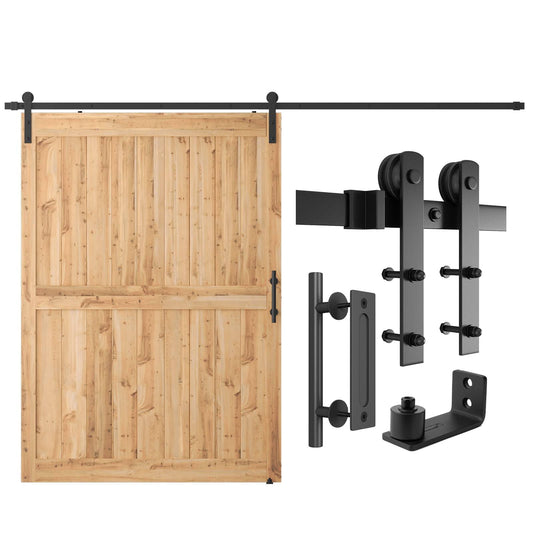 10 Ft Heavy Duty Sturdy Sliding Barn Door Hardware Kit, Black, (Whole Set Includes 1x Pull Handle Set & 1x Floor Guide) Fit 60 Wide