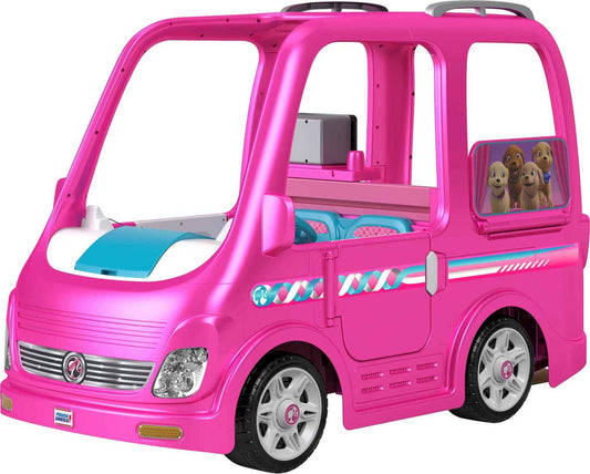 12v Power Wheels Barbie Dream Camper Battery-Powered Ride-On With Music Sounds & 14 Accessories