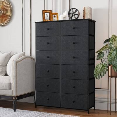 12 Drawer Dresser, Tall Dressers For Bedroom With Wooden Top And Metal Frame, Dresser & Chest Of Drawers For Bedroom Closet Living Room Entryw