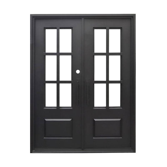 Wrought Iron French Doors - Double Square - Dual Pane Glass - 62 X 82 - By Exclusive Iron Doors