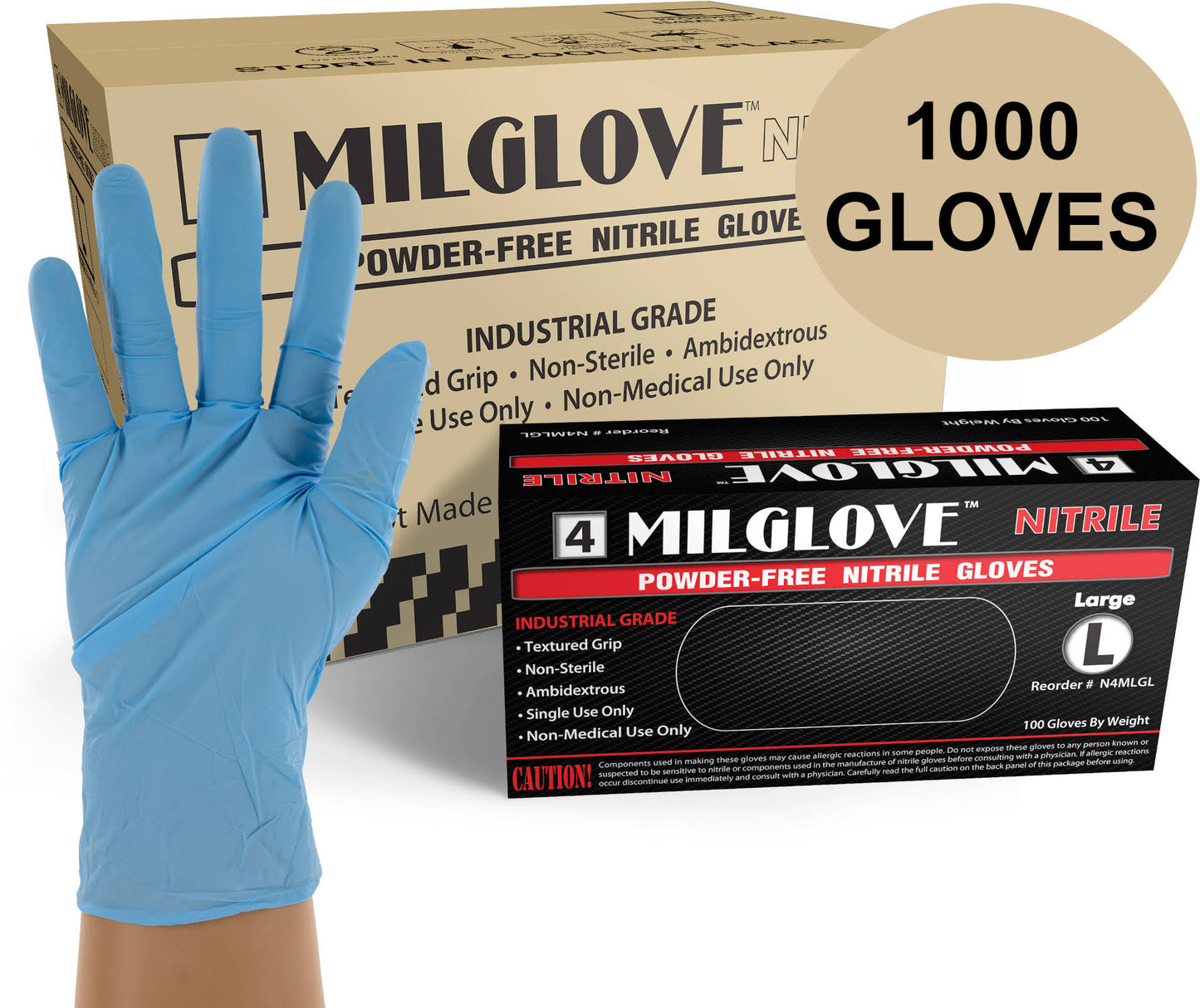 5 Milglove Nitrile Gloves Disposable Blue Premium Industrial Grade