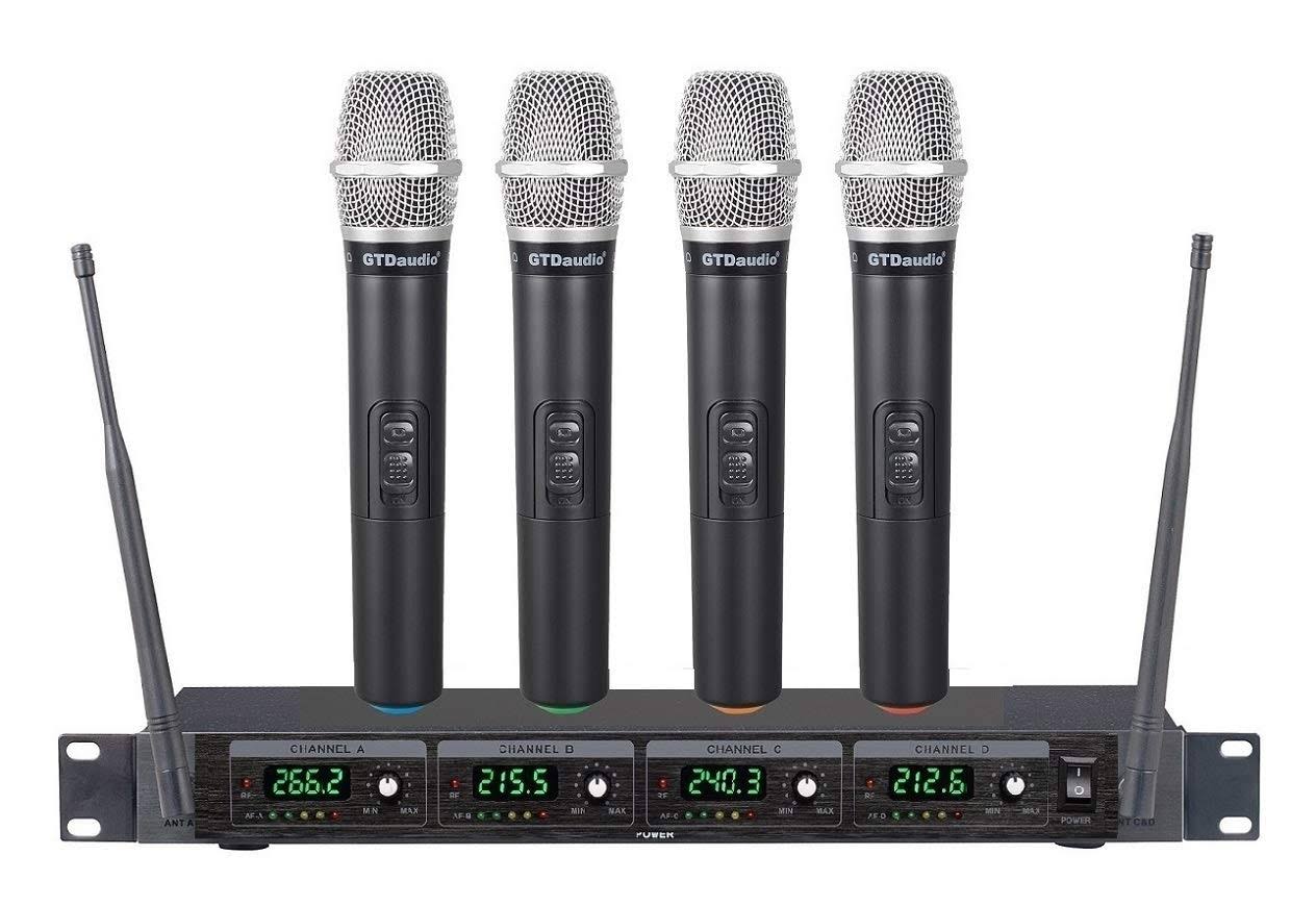 4 Handheld Wireless Microphone Cordless Mics System Ideal For Church Karaoke Dj Party Range Up To 300 Ft, Black