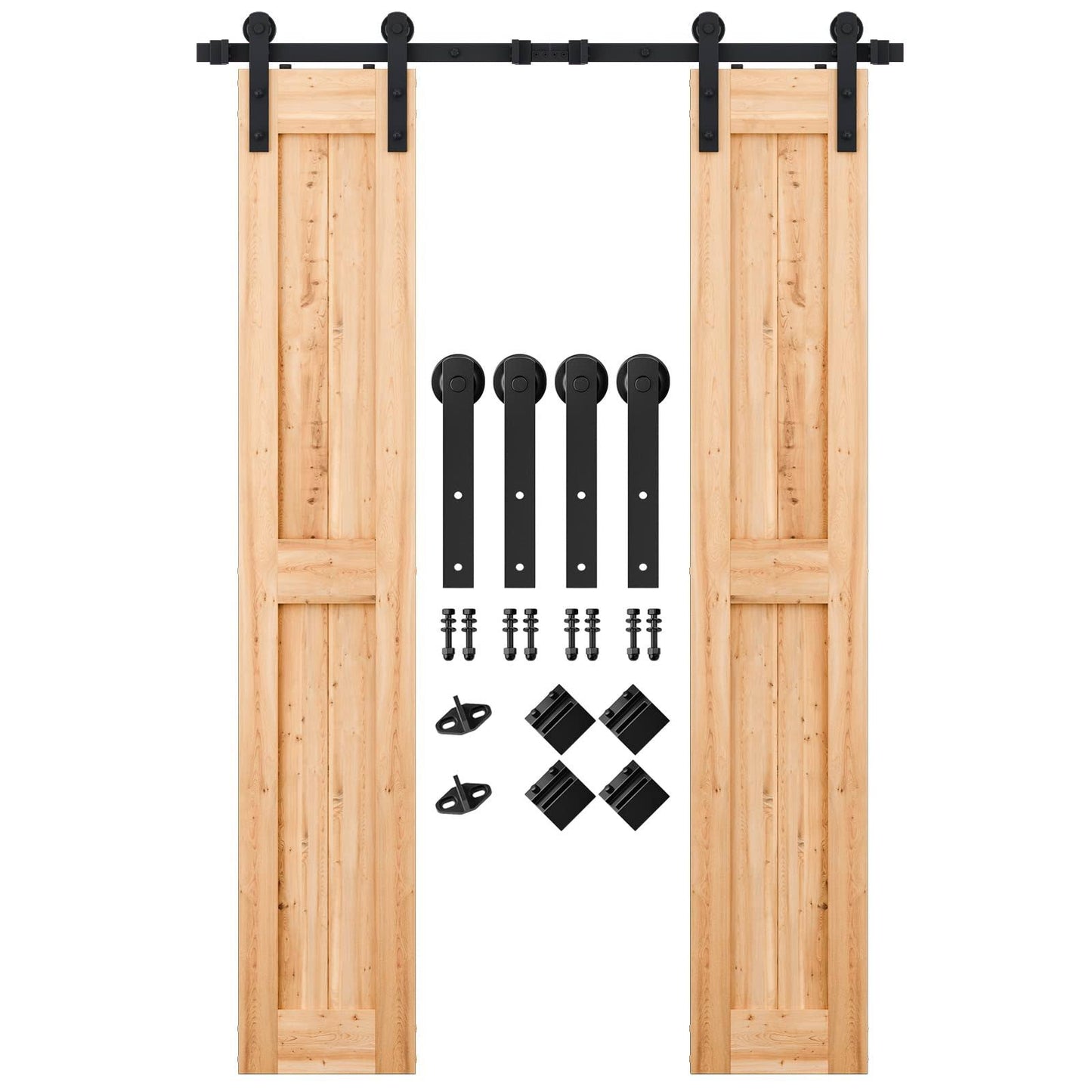 5ft Heavy Duty Double Door Sliding Barn Door Hardware Kit,Smoothly And Quietly-Easy To Install-Includes Step-By-Step Installation