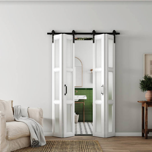 3 Lite Glass Maufacture Solid Wood Bi-Fold Barn Door With Installation Hardware Kit Chic Mode