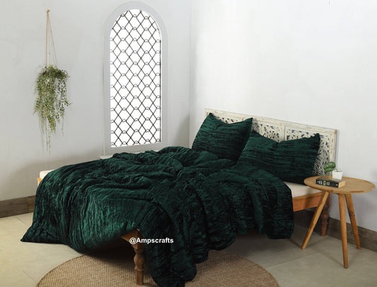 Velvet Duvet, 3 Pcs Set Dark Green Velvet Bedding, Donna Cover Quilt Cover Boho Comforter Cover King Size Duvet Cover Full Bedding