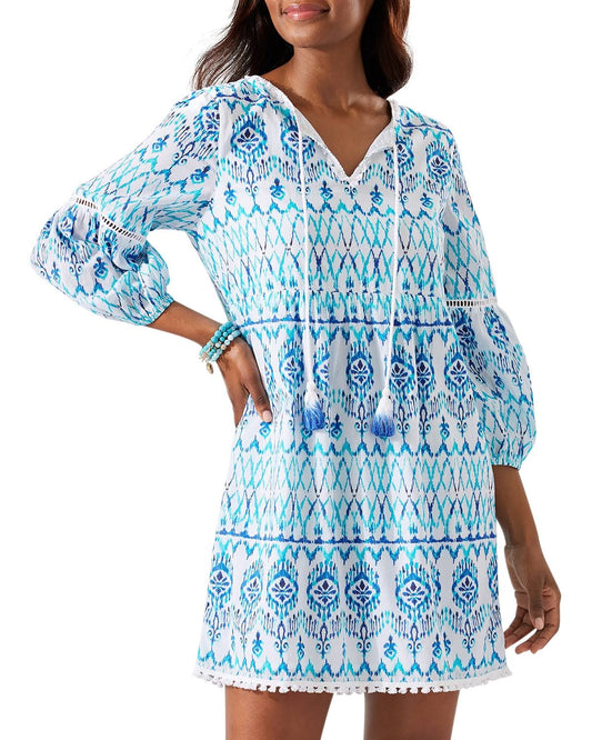 Womens Ikat Tropics Cotton-Voile Split-Neck Dress