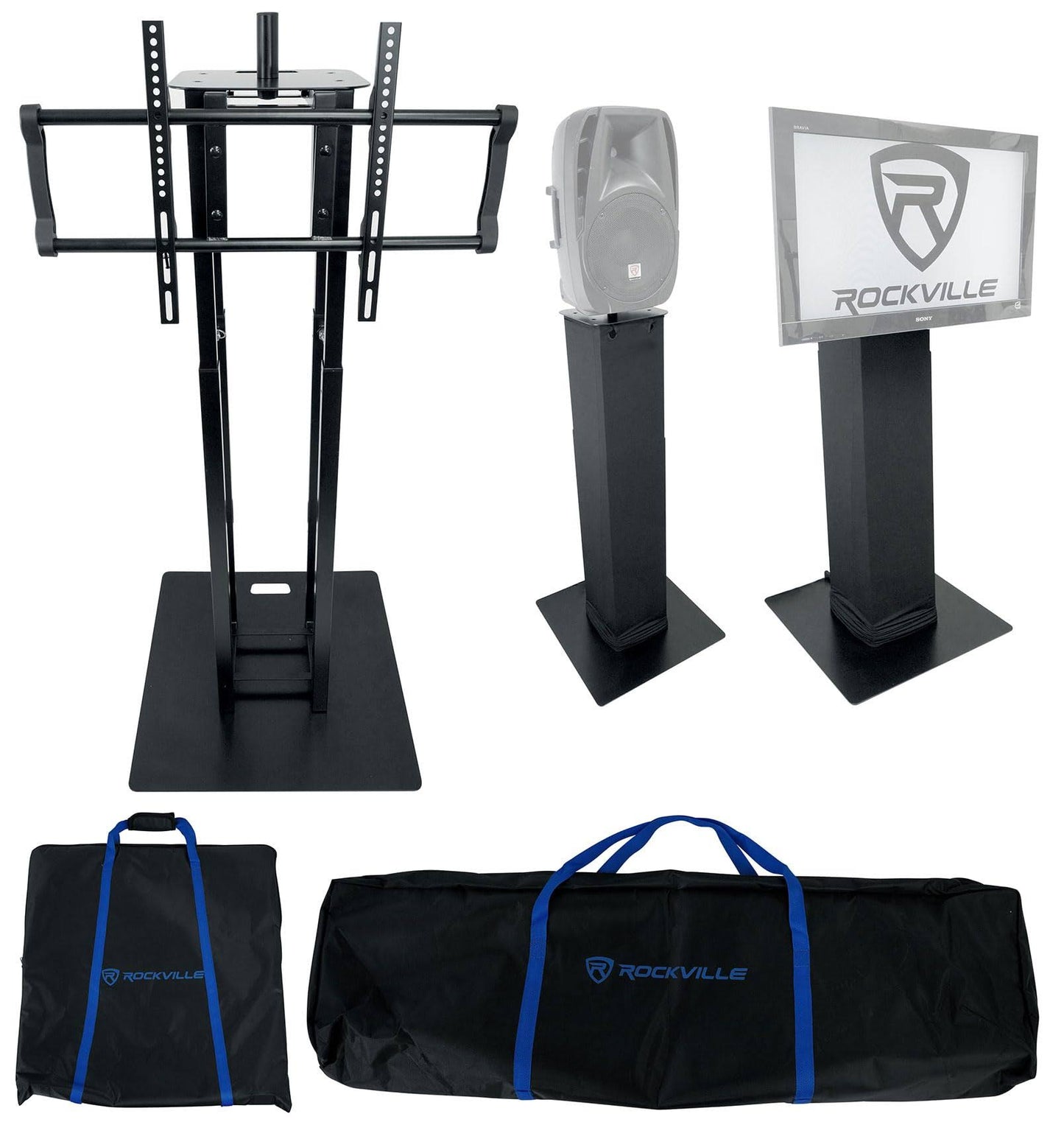 (1) Rtp33-Tv White/Black Totem Dj Speaker/Lighting Stand W/ Tv Mount