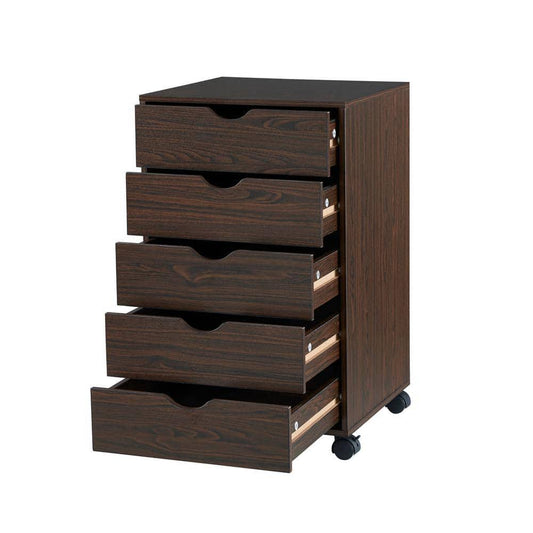 5-Drawer Chest, Wood Storage Dresser Cabinet With Wheels, Craft Storage Organization, 180 Lbs. Total Capacity